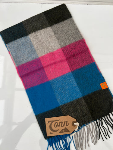 100% Cashmere plaid scarf - Pink, Grey & Blue Check